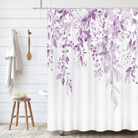 Tititex Tititex Lilac Light Purple Eucalyptus Shower Curtain Sets, Watercolor Leaves on The Top Plant with Floral Bathroom Decoration 72x72 Inch with Hooks