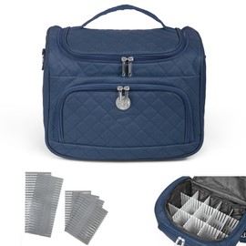 Kosmetiktasche mit Griff, Reise-Organizer zum Aufhängen, Aufbewahrungstasche, großes Fassungsvermögen, Dunkelblau + Trennwände + Koffer, Groß, Verspiegelte Kosmetiktasche