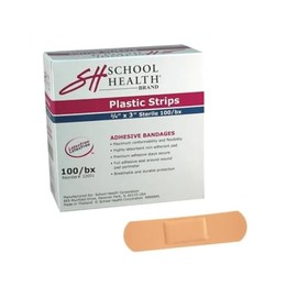 School Health - Adhesive Bandages, Comfortable Form-Fitting Protection & Wound Care for Cuts and Scrapes, Premium Adhesive Stays Secure with Movement, Plastic Bandages - 3/4" X 3" 100/Box