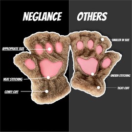 Bear Paws Gloves Cute Animal Cat Claws Mitten Fingerless Touchscreen Women Men Typing Outdoors Stage Custome Cosplay (Khaki)