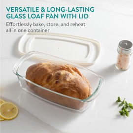 Navaris Glass Loaf Pan with Lid - Borosilicate Glass Bread Bakeware - Food Meal Prep Containers with Lids - Baking Dishes & Storage for Oven & Microwave - 60.8oz (1.8L) Set of 2