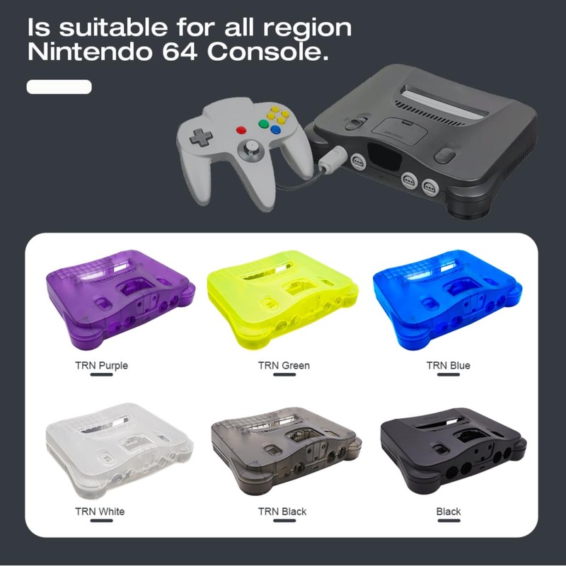 BITFUNX N64 Replacement Shell, Transparent Case Protective Housing for N64