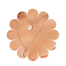 Allereya Boho Coin Disc Pendant Necklace Crystal Crescent Moon Necklace Sun Flower Coin Necklace Choker Gold Layered Necklace Jewelry for Women and Girls
