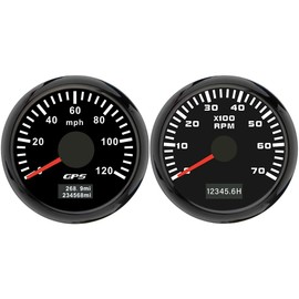 ELING 52mm GPS Speedometer 0-120MPH Speedo Gauge with 0-7000RPM Tachometer with Backlight for RV SUV 12V 24 Volts (Black+Black, 0-120MPH with 0-7000RPM)
