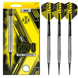 Harrows NX90 Soft Tip 90% Tungsten Darts Set 18g & 20g - Includes Black Supergrip Midi Shafts and Micron NX90 Flights 18g