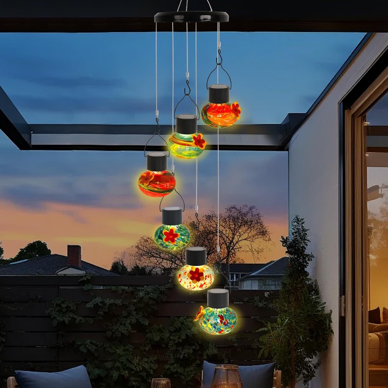 ‌Solar-Powered Hummingbird Feeder with Wind Chime Elegance – 6 Leak-Proof