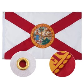 SYII Florida Flag 4x6 Ft Made in USA, Embroidery State of Floride FL Sunshine Flags with 2 Brass Grommets, Heavy Duty Polyester Outdoor Banner
