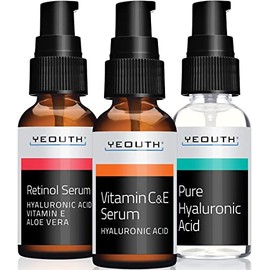Retinol Serum for Face, Hyaluronic Acid Serum for Face, Vitamin C Serum for Face, Facial Serums, Anti Aging Serum, Face Serum for Women, Hydrating & Wrinkle Serums 3x1 fl Oz, Skincare Set By YEOUTH