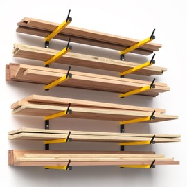 GREENER Lumber Storage Rack Folding Wood Storage Racks Wall-Mounted Metal Racks for Storage with 3-Level Heavy Duty Garage Wood Organizer for Woodworking Shop Indoor & Outdoor Use, 4 pairs,Yellow