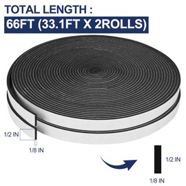 66Ft Foam Tapes Self Adhesive Foam Seal Strips 1/2In x 1/8In x 33.1Ft Each Roll Weatherstrips High Resilience Weather Stripping Door Foam Seals for Door Soundproofing, Window Insulation (2R, Black)