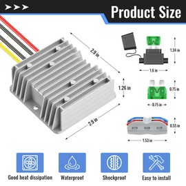 Kzreect 12V 20A 240W Step Down Converter, DC 17-55V to DC 12V Voltage Reducer, Voltage Regulator Transformer with Fuses Holder, Wire Terminals for Golf Cart Club Car Truck Vehicle, 14AWG Wire