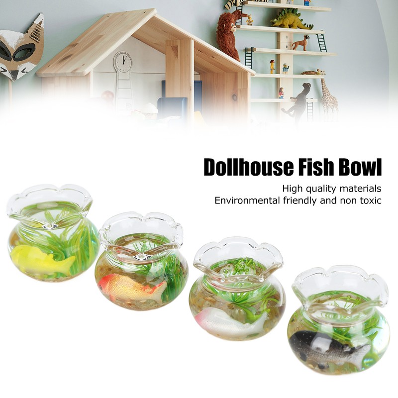 4pcs 1:12 Scale Miniature Glass Goldfish Bowl DIY Fish Bowl