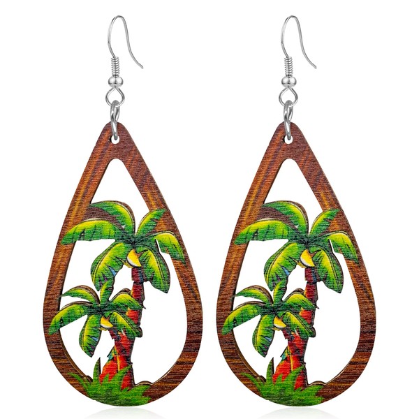 QUSIJIA Hawaii Summer Earrings Fun Double-sided Print Wood Beach Earrings