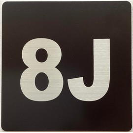 Apartment number 8J sign - UNIT NUMBER 8J SIGN/SUITE 8J SIGN (BLACK, SIZE 4x4 inch, DOUBLE SIDED TAPE) -Broadway Line