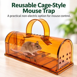 Reusable Mouse Trap Cage for Home & Garden – Plastic Non-Electric Rodent Catcher with Carry Handle