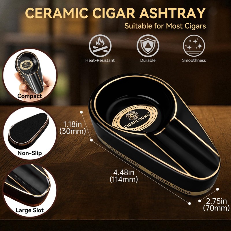 CIGARLOONG Cigar Ashtray and Cutter Set.Ceramic Ashtray with V Cutter,Guillotine
