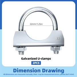 Glarks 2 x Exhaust U-Clamps 32 mm (1-1/4 in) Exhaust Clamps Design with Saddle Flange for Exhaust Tailpipe
