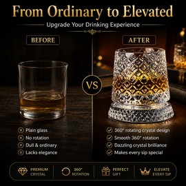 Rotating Whiskey Glass for Cocktails – 360° Crystal-Style Tumbler with Stable Glass Base
