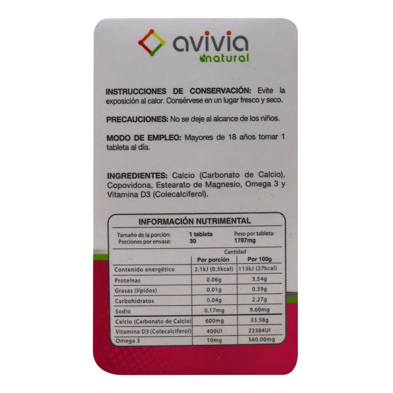 Calcio Vitamina Omega Avivia Tabs 600 400 Sabor