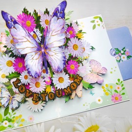 YOYOKIT Love You Mom Birthday Cards, 3D Pop Up Mothers Day Card for Mom, Stunning Flower & Butterfly Greeting Cards Gifts for Mother, Stepmom, Godmother