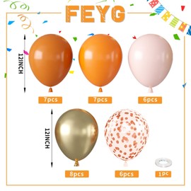 Fall Balloons,12 Inch Orange and Sand Gold Balloons with Gold Confetti Balloons,for Birthday little cutie baby shower Wedding thanksgiving Party Decorations