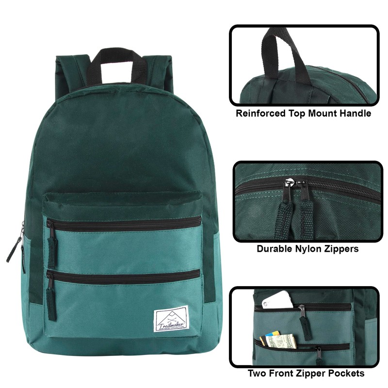 Multi Pocket Multicolor Backpack with Adjustable Padded Straps (Forest)