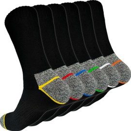 topline 6 Pairs Men's Work Socks – Men's Thermal Socks – Men's Winter Cotton and Reinforced Socks, 6 pairs (red, blue, orange and neon green), 40-46