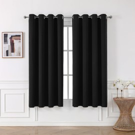 BEAUTEX Blackout Curtain with Eyelets, Blackout Eyelet Curtain, Opaque, Darkening, Choice of Sizes and Colours (Width: 140 cm, Height: 145 cm, Black)