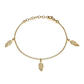 Aka Gioielli ® - Feather Bracelet in 925 Gold Plated Silver with 3 Feather-shaped Pendants for Women, Refined and Delicate