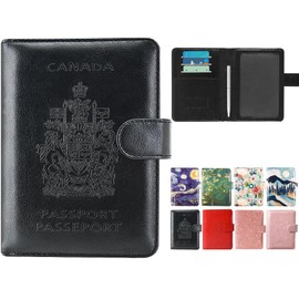 DMLuna Passport Holder Premium PU Leather Travel Passport Wallet RFID Blocking Passport Cover Case Travel Documents Organizer with Pen Holder, for Women and Men, Black