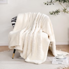 Gracelife Sherpa Throw Blanket Fleece Blanket, Soft Fluffy Blanket for Couch 80”*90”, Large Thick Blanket for All Season Use, Off White