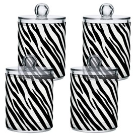 FLildon Zebra Print Black & White Qtip Holder Dispenser, Bathroom Organizer and Storage Containers, 2 Pack Clear Plastic Apothecary Jars with Lids for Cotton Ball, Cotton Swab, Floss