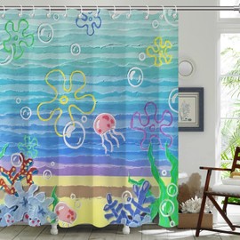TSLOVER Anime Shower Curtains, Ocean Bathroom Curtain,Cute Shower Curtains for Bathroom,Funny Bath Curtain Decor,72x78 Inches