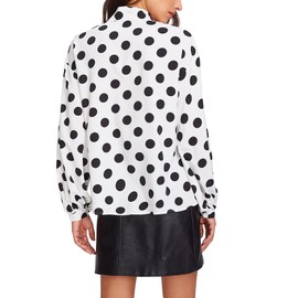 Floerns Women's Bow Tied Neck Lantern Long Sleeve Polka Dot Blouse White L