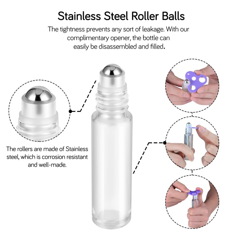 PrettyCare 4 Pack, 10 ml Essential Oil Roller Bottles with