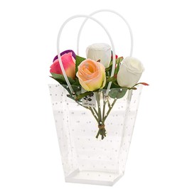 10Pcs Transparent Flower Gift Bags with Handle Waterproof Bouquet Carrier Bags Box Tote Bags for Fresh Flower Plant Gift, Floral Arrangement, Shopping, Birthday Wedding Party Favors