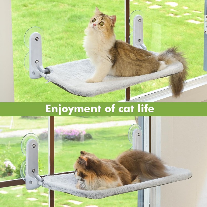 Zoratoo 2PC Cat Window Perch Cordless Foldable Cat Hammock Bed