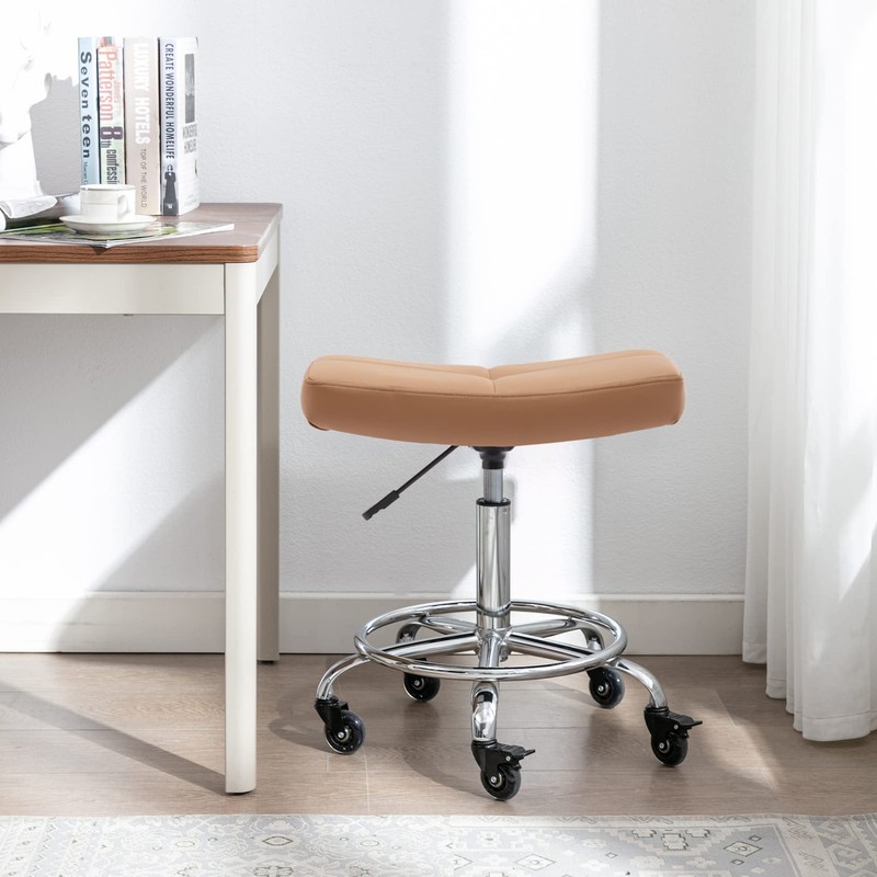 CoVibrant Wide Rolling Stool with Locking Wheels Footrest Adjustable Height