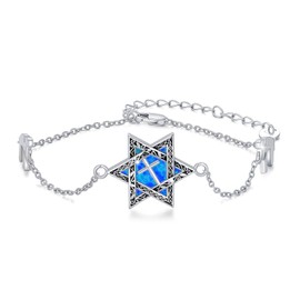 TRISHULA Star of David Cross Bracelet Sterling Silver Opal Adjustable Jewish Jewelry Gift For Women