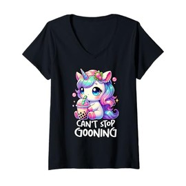 Womens CANT STOP GOONING Funny Brainrot Meme 2025 Unicorn Cringe V-Neck T-Shirt