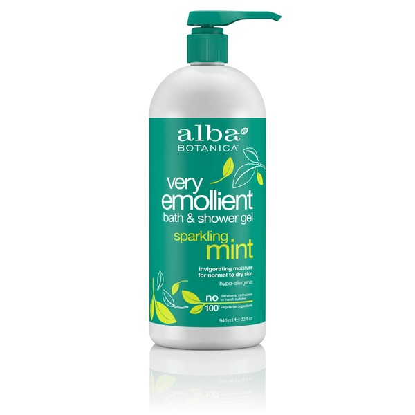 Alba Botanica Very Emollient Bath & Shower Gel, Sparkling Mint, 32 fl oz