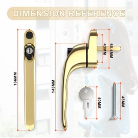 Bwintech 2 Pcs in-Line Pvd Gold UPVC Zinc Window Handle, 43mm Spindle for Indoor and Outdoor UPVC Window