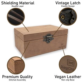 KeyCradle Faraday Box for Car Keys | Faraday Pouch for Car Keys 2 Pack & RFID Card 2 Pack for Your Wallet | XXL Car Key Signal Blocker Box Size 20 x 13 x 9 cm - Brown