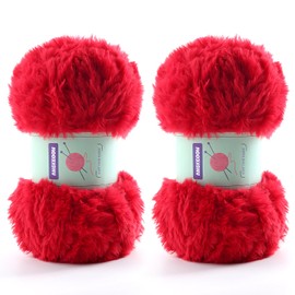 2 Skeins Soft Chunky Fluffy Fuzzy Faux Fur Yarn for Crocheting - Eyelash Furry Yarn for Knitting Blankets, Scarves and Sweaters, 3.5 Oz/75 Yards Per Roll(Red)