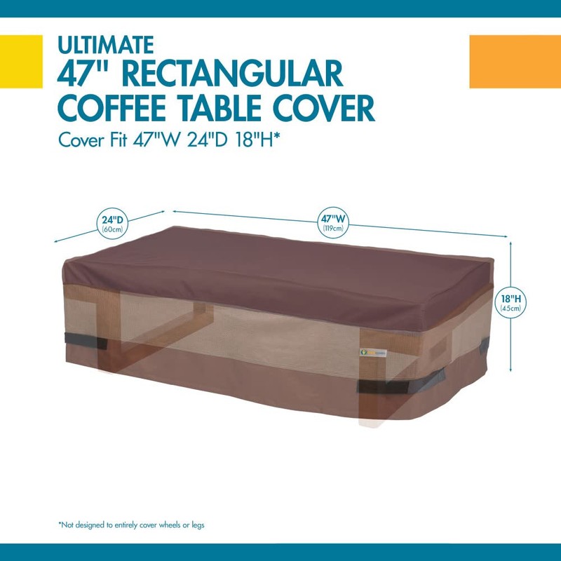 DUCKCOVERS Ultimate Waterproof 49 Inch Rectangular Patio Coffee Table Cover,