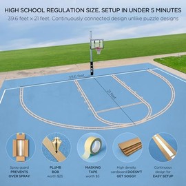 ZivPlay - Kit de marcado de cancha de baloncesto, kit de plantillas para cancha de baloncesto para entrada de concreto para pintar líneas...
