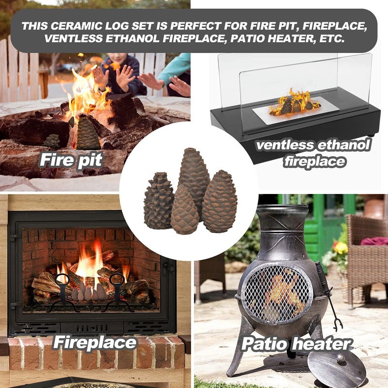 Stanbroil Set of 4 Gas Logs Decorative Ceramic Pine Cones