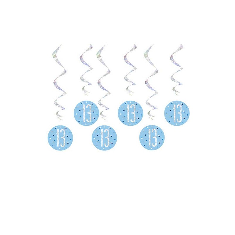 Unique 83794 Blue Prismatic 13th Birthday Hanging Decorations,32" 6 Pcs,