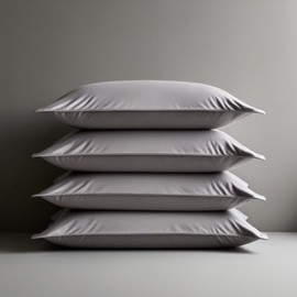 100% Egyptian Cotton Pillowcases - 200 Thread Count, Super Soft & Durable, Standard Size (50cm x 75cm), Pack of 4, Breathable & Easy Care, Envelope Closure (Grey)