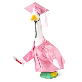 JIKAJA Graduation Porch Goose Outfits with Hat Scroll Yard Goose Clothes for Large 23" H Goose Statue Outdoor Decor (Pink)